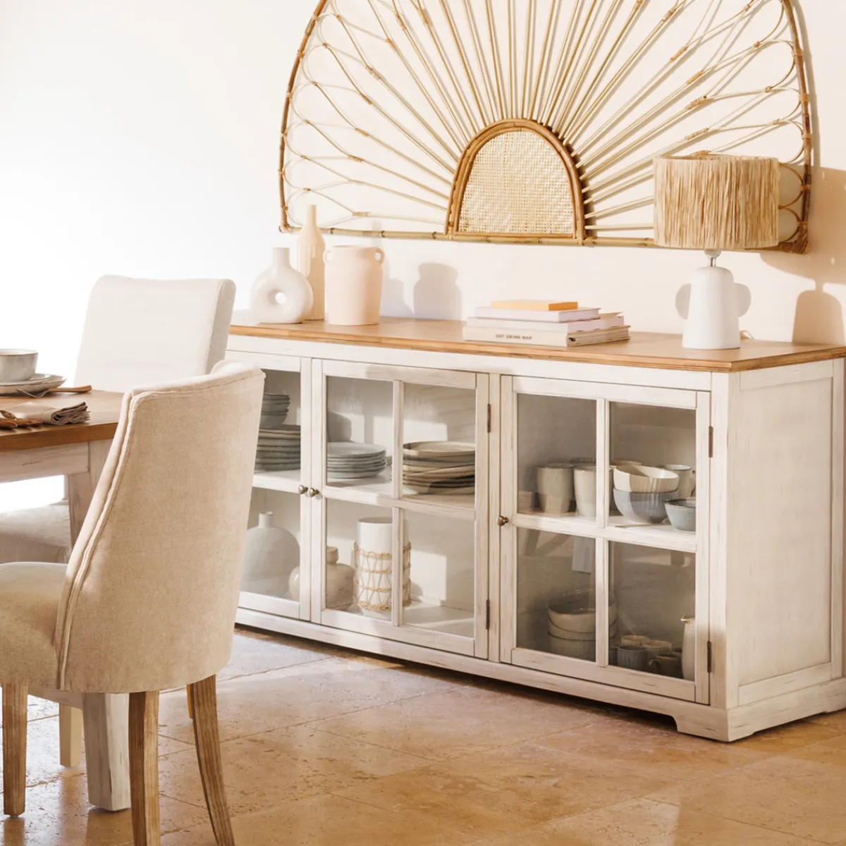Atmosphera Voir Tout |Buffets*Buffet 3 portes en verre "Olbia" Blanc