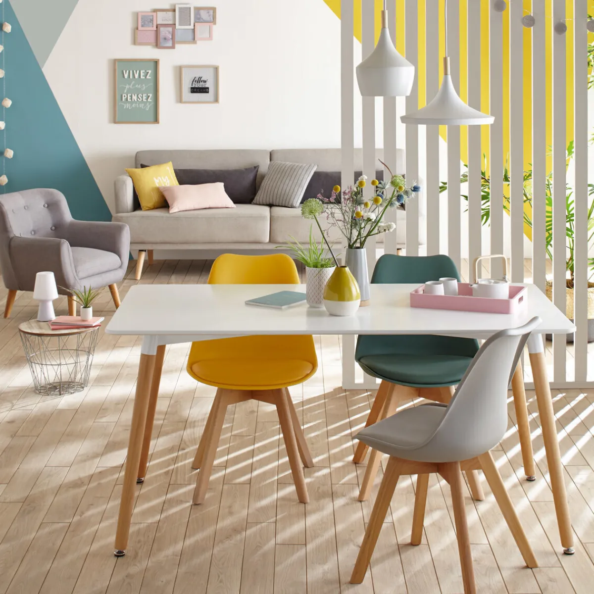 Atmosphera Chaises Scandinaves*Chaise "Baya", pieds hêtre Gris2