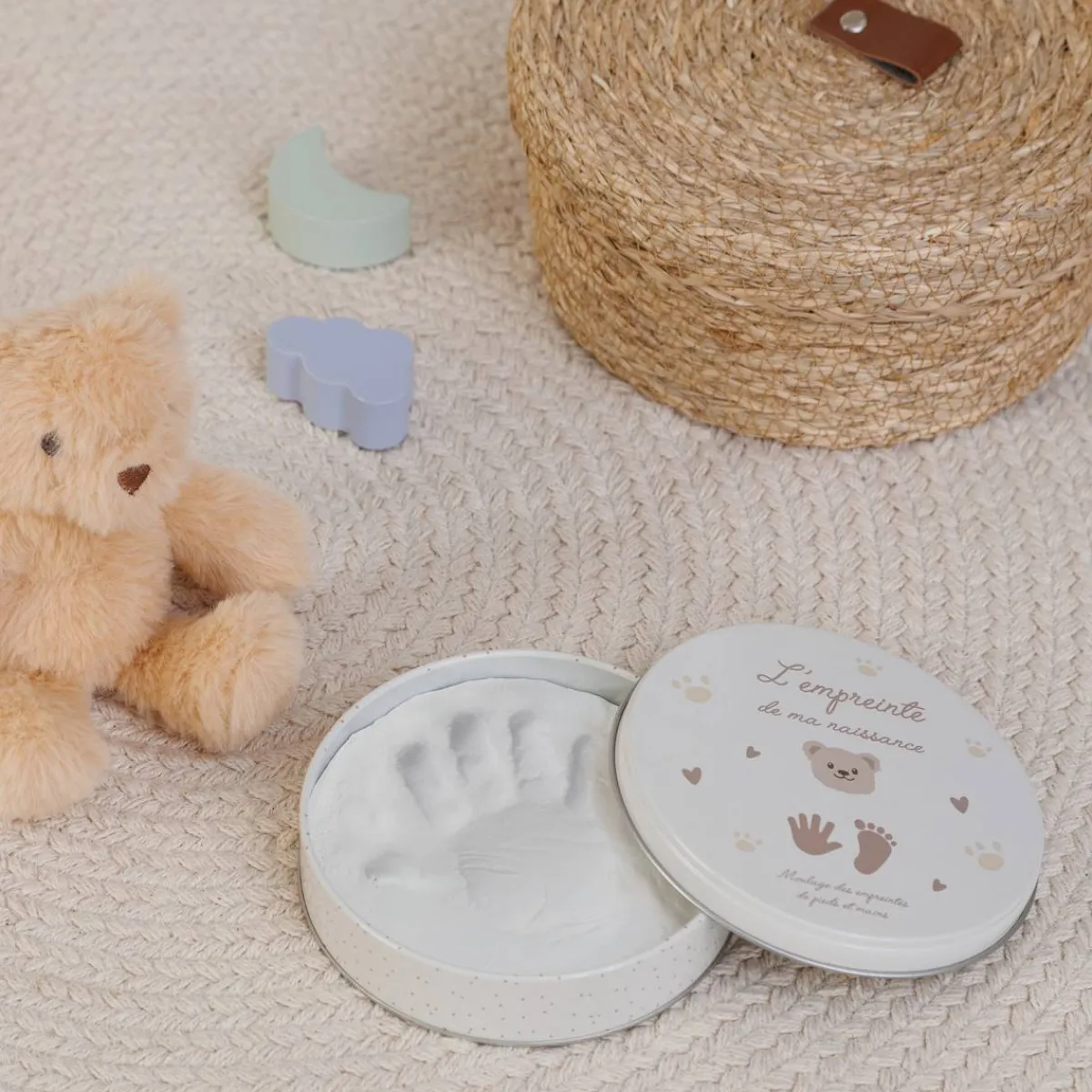 Atmosphera Cadeaux De Naissance*Coffret empreinte avec peluche "Aniel" Beige