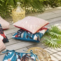 Atmosphera Coussins|Coussins D'Extérieur*Coussin déco d'intérieur et d'extérieur DEYO motif Feuilles Bleu canard Blanc