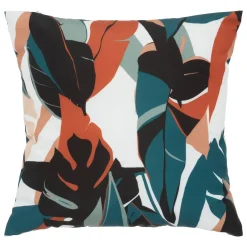 Atmosphera Coussins|Coussins D'Extérieur*Coussin déco d'intérieur et d'extérieur DEYO motif Feuilles Bleu canard Blanc