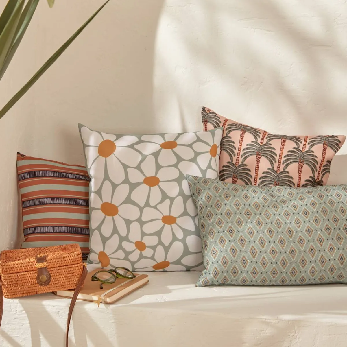 Atmosphera Coussins D'Extérieur|Housses De Coussin*Housse de coussin d'extérieur TALIA Vert celadon NoiretBlanc