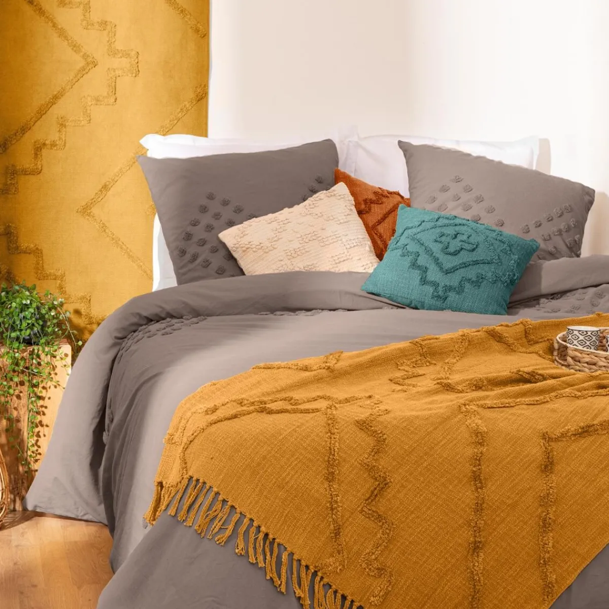 Atmosphera Couvre-Lits, Édredons*Jeté de lit "Inca", coton tufté Beige