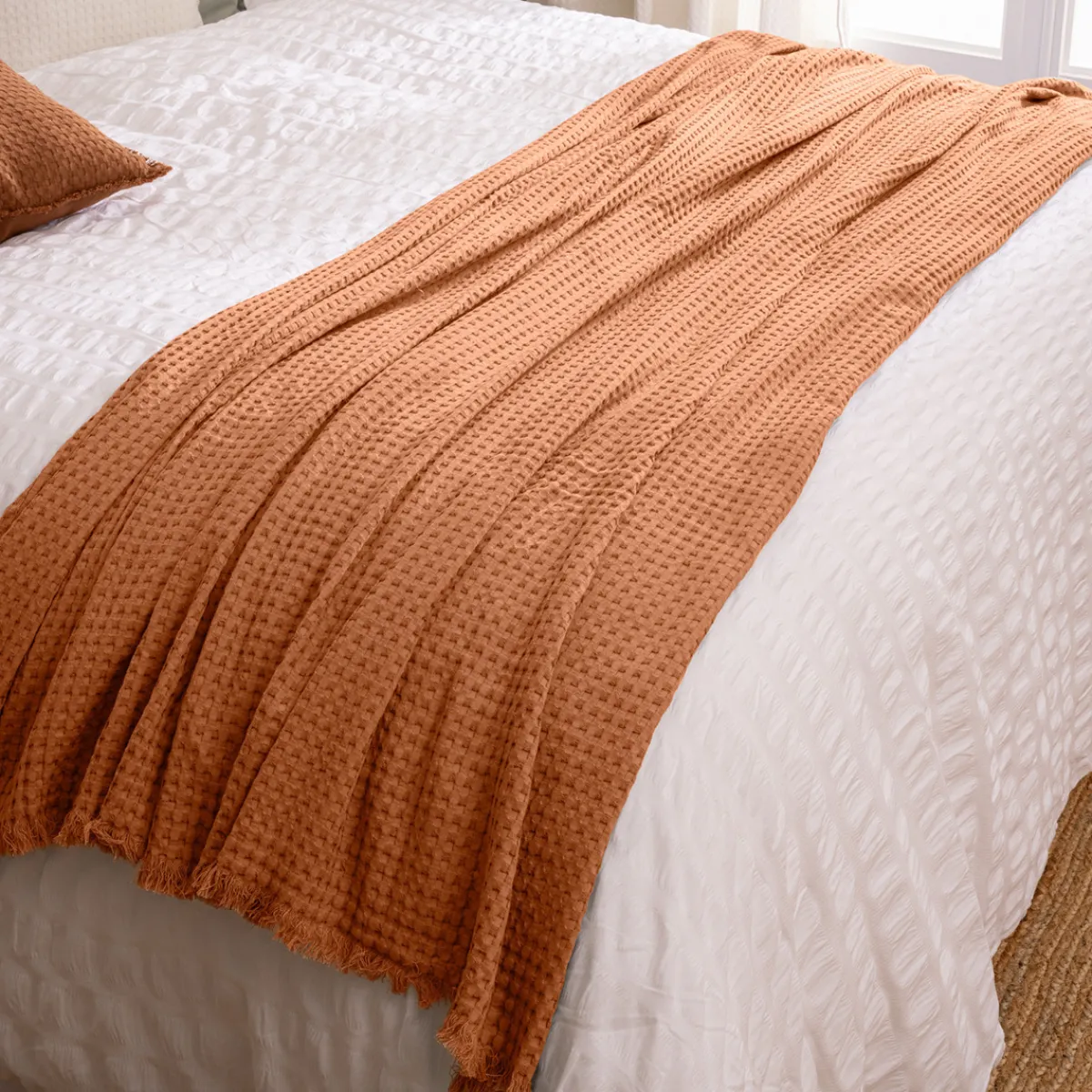 Atmosphera Plaids|Couvre-Lits, Édredons*Jeté de lit "Widdy", coton Beige
