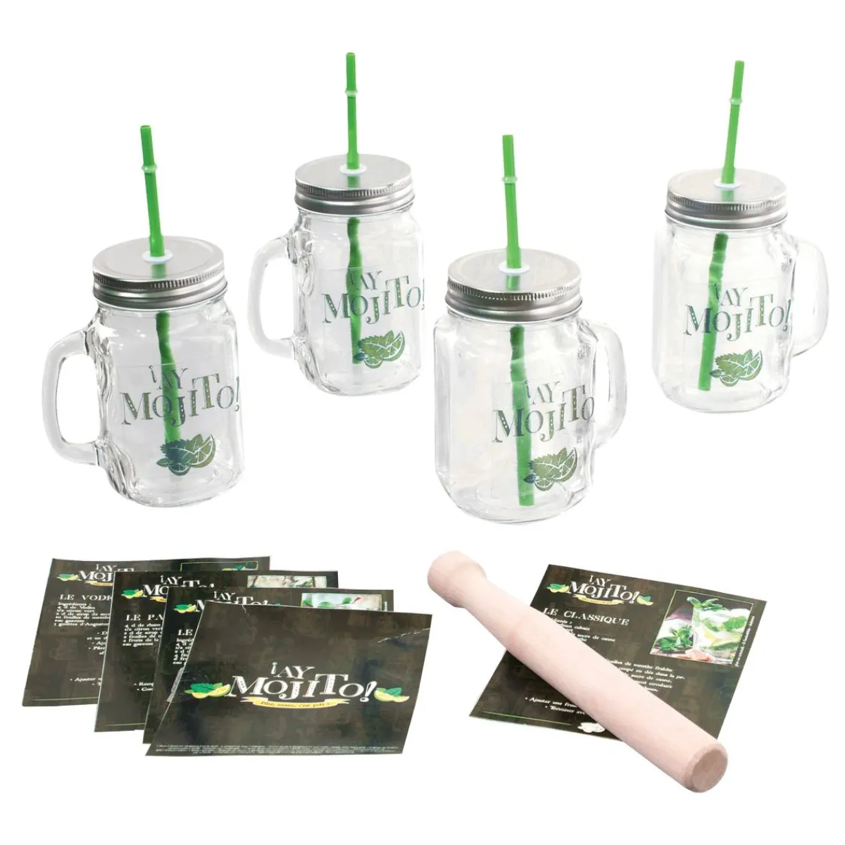 Atmosphera Verres Apéritif|Accessoires Cuisine Conviviale*Kit de préparation pour mojito "Mojito" Argent