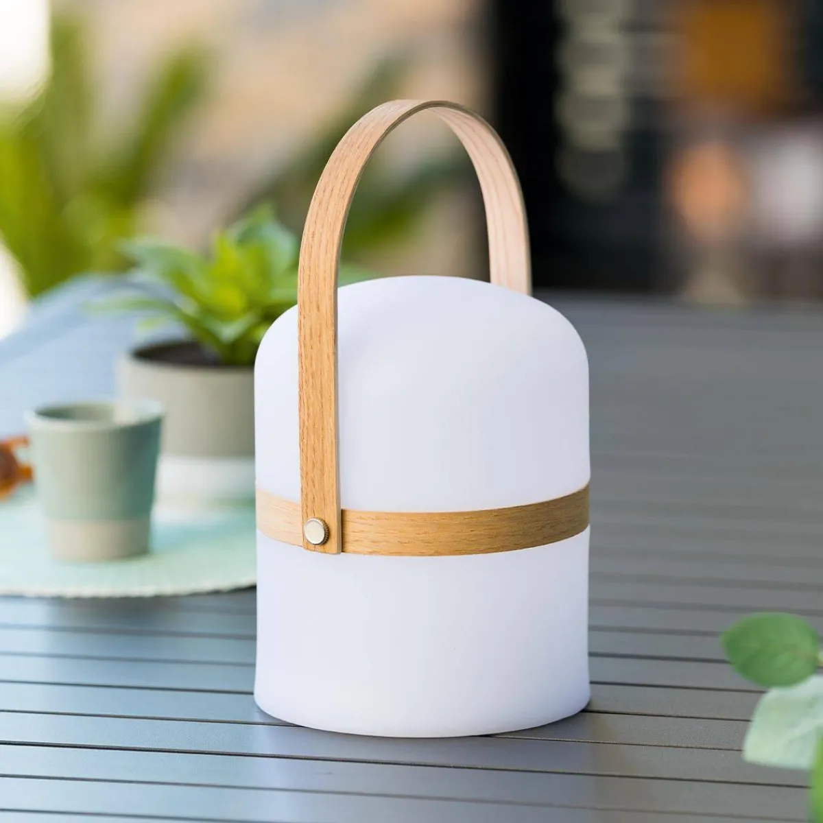 Atmosphera Lampes D'Extérieur|Eclairage D'Extérieur*Lampe d'extérieur KIARA rechargeable USB avec anse en bois Blanc