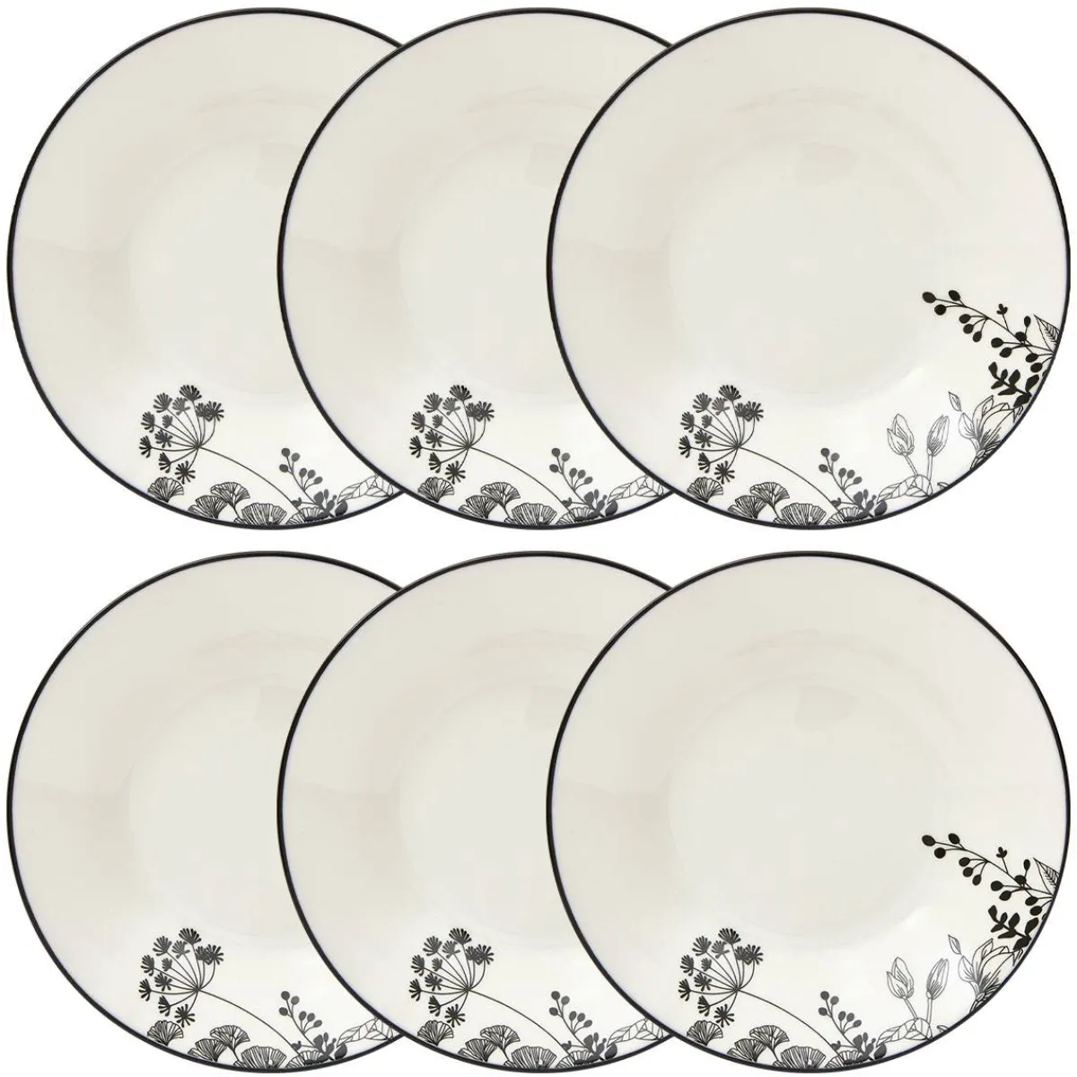 Atmosphera Assiettes Creuses*Lot de 6 assiettes creuses "White Floral" Vert