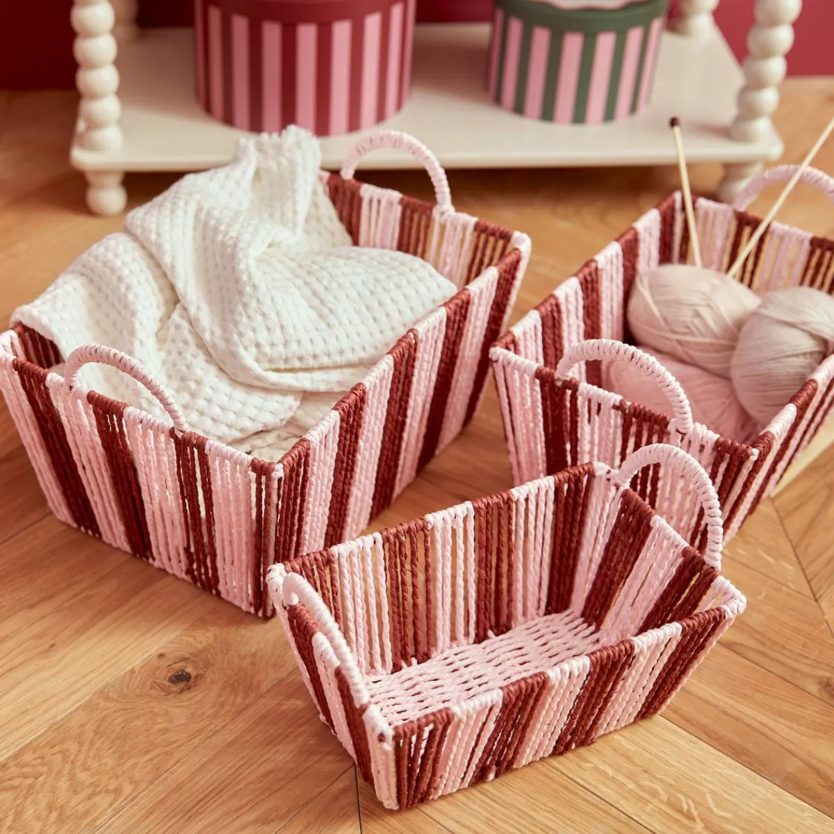 Atmosphera Voir Tout |Boites De Rangement*Lot de 3 cagettes "Cherie" Bleuclair