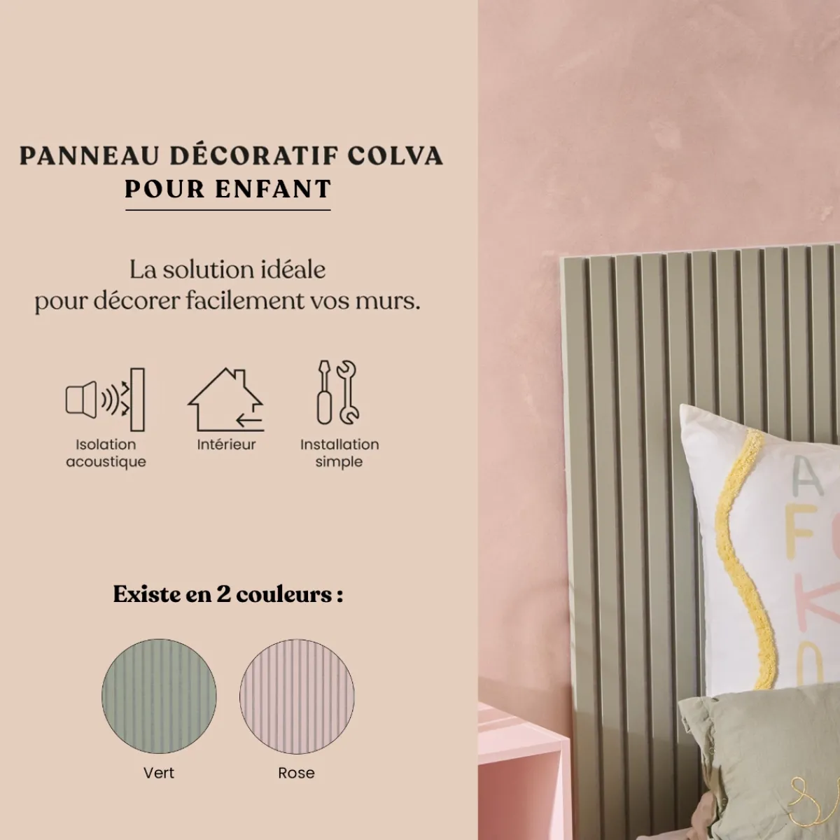 Atmosphera Panneau Mural Décoratif*Lot de 4 panneaux décoratifs enfant "Colva" Roseclair