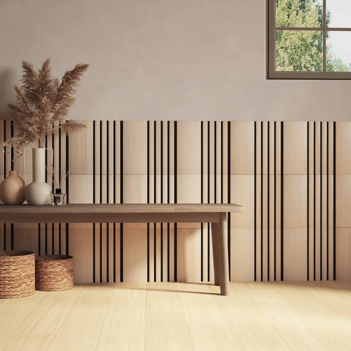 Atmosphera Panneau Mural Décoratif|Décoration En Bois*Lot de 3 panneaux décoratifs tasseaux bois Colva Beige