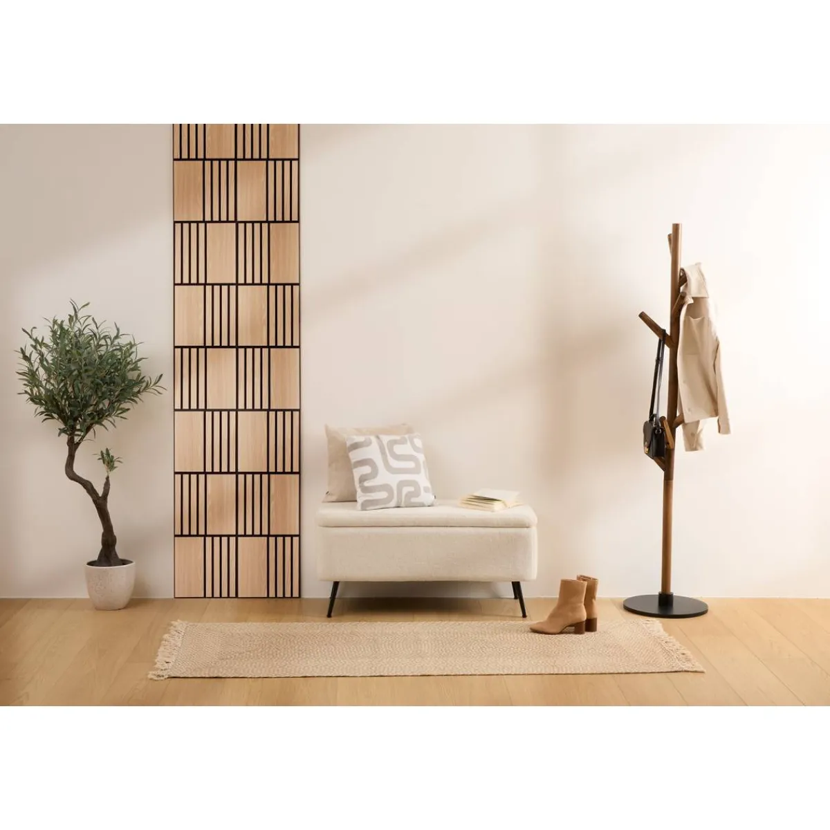 Atmosphera Panneau Mural Décoratif|Décoration En Bois*Lot de 3 panneaux décoratifs tasseaux bois Colva Beige