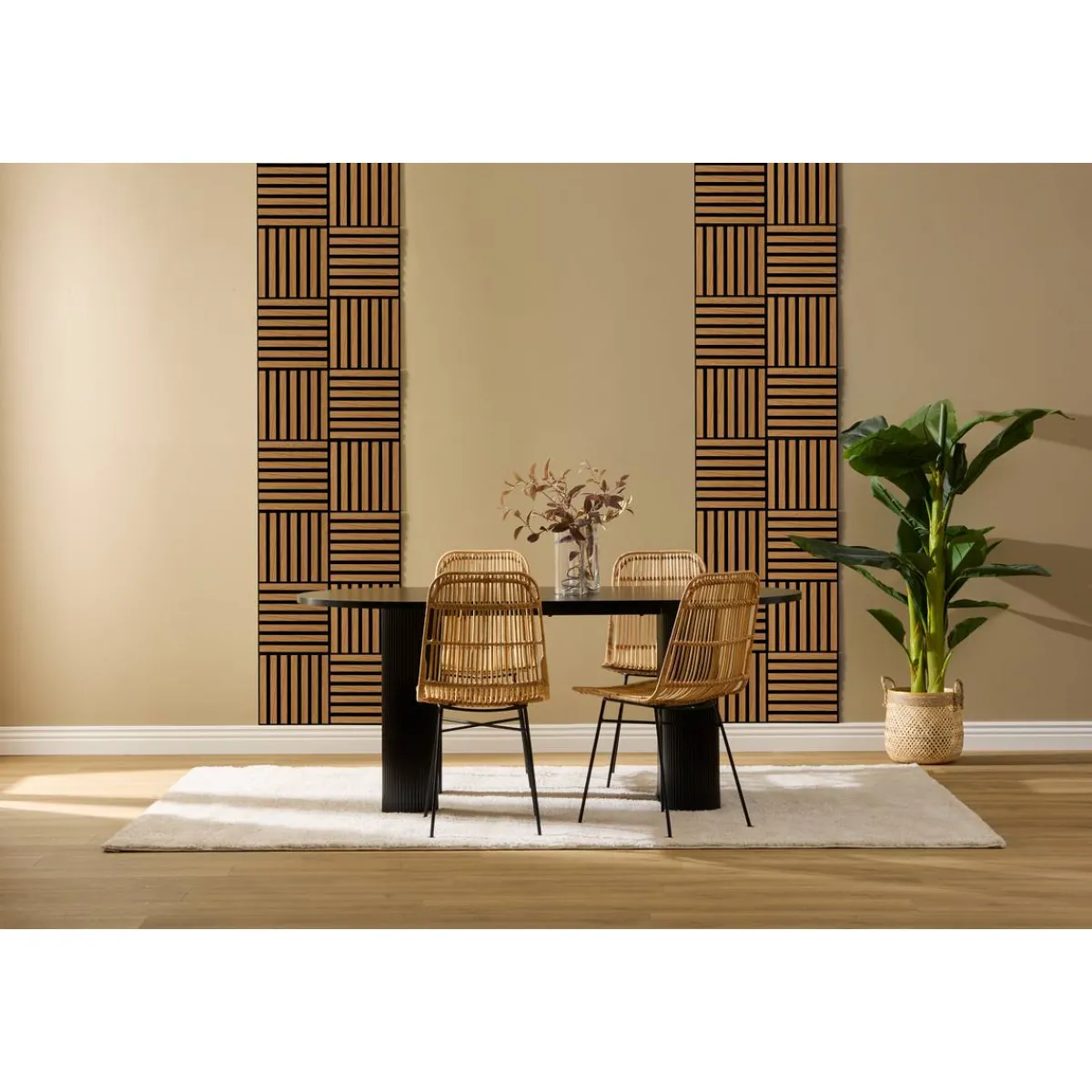 Atmosphera Panneau Mural Décoratif|Décoration En Bois*Lot de 3 panneaux décoratifs tasseaux bois Colva Noir