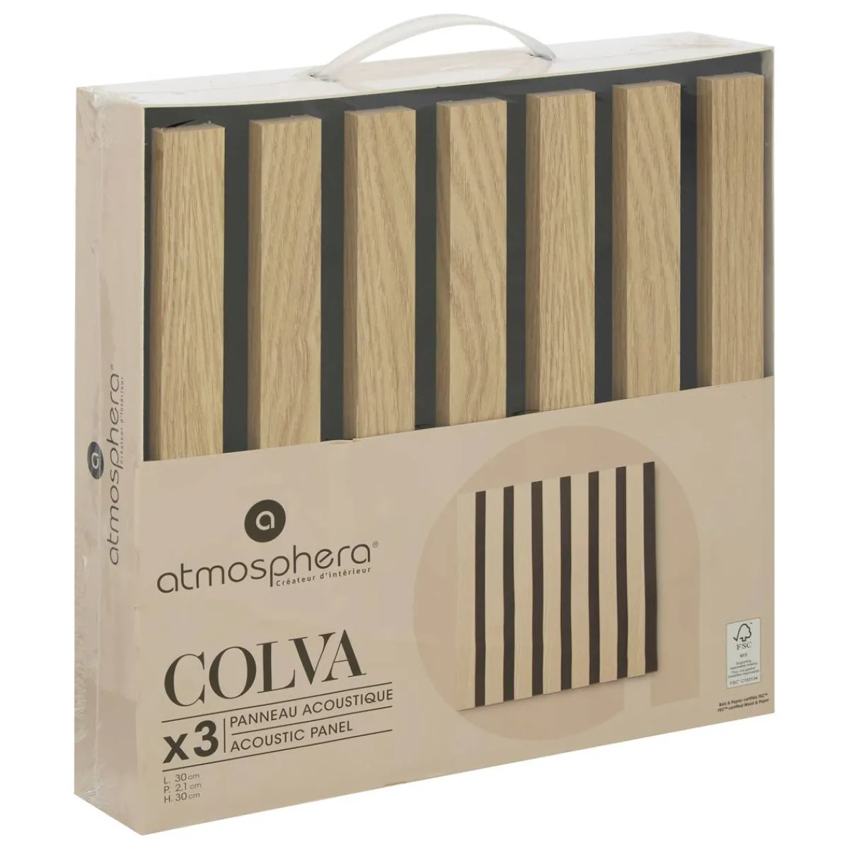 Atmosphera Panneau Mural Décoratif|Décoration En Bois*Lot de 3 panneaux décoratifs tasseaux bois Colva Boisnaturel