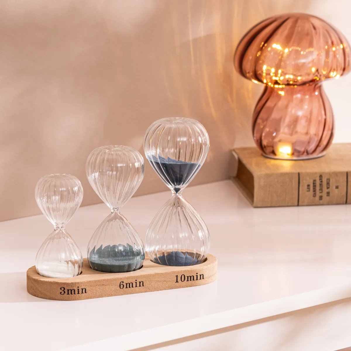 Atmosphera Objets À Poser*Lot de 3 sabliers avec support bois Bleu