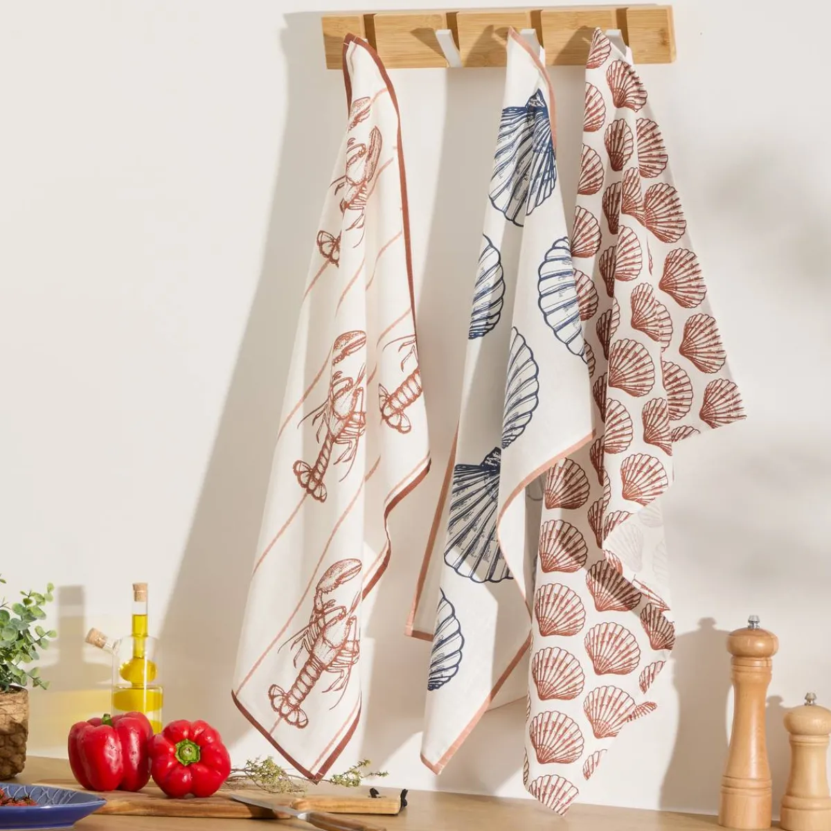 Atmosphera Sets De Table, Serviettes|Sets De Table*Lot de 3 torchons "Oceania" Vertkaki