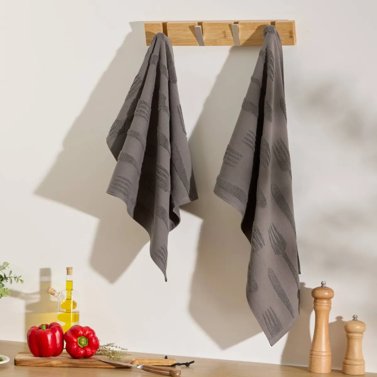 Atmosphera Sets De Table, Serviettes|Sets De Table*Lot de 2 torchons "Terry" Tabac