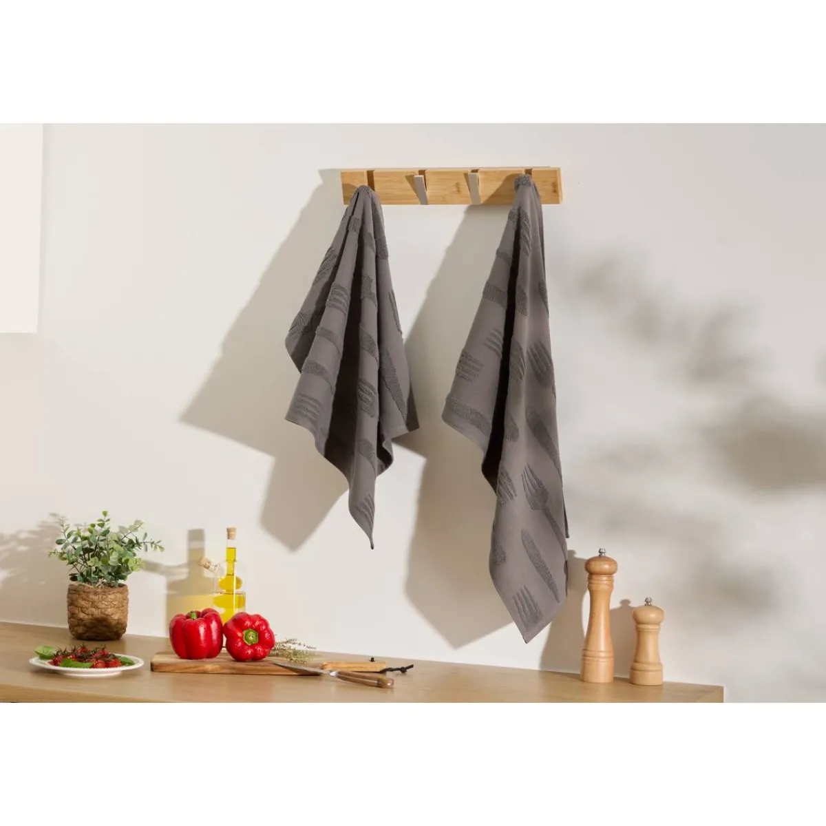 Atmosphera Sets De Table, Serviettes|Sets De Table*Lot de 2 torchons "Terry" Tabac