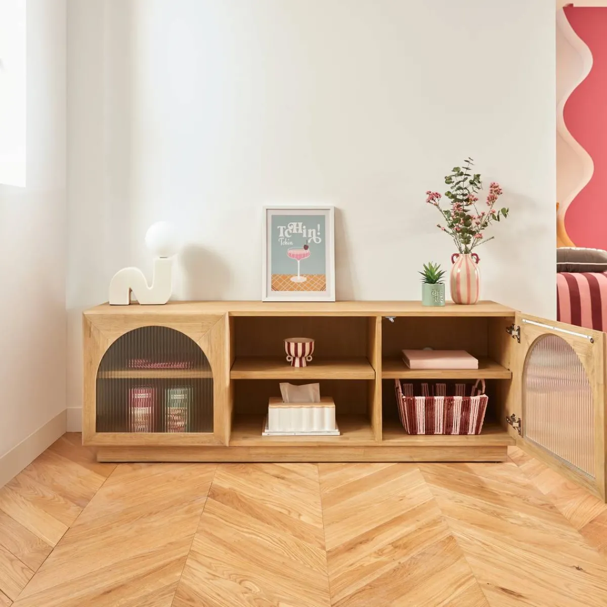 Atmosphera Meubles Tv*Meuble TV 2 portes 3 étagères "Lousada" Marron