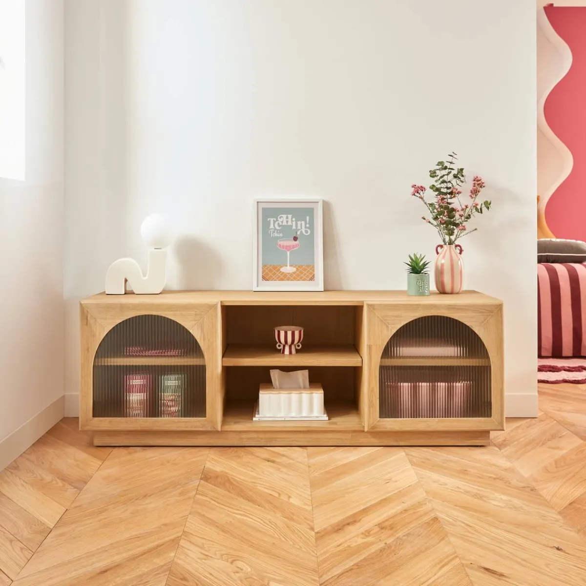 Atmosphera Meubles Tv*Meuble TV 2 portes 3 étagères "Lousada" Marron