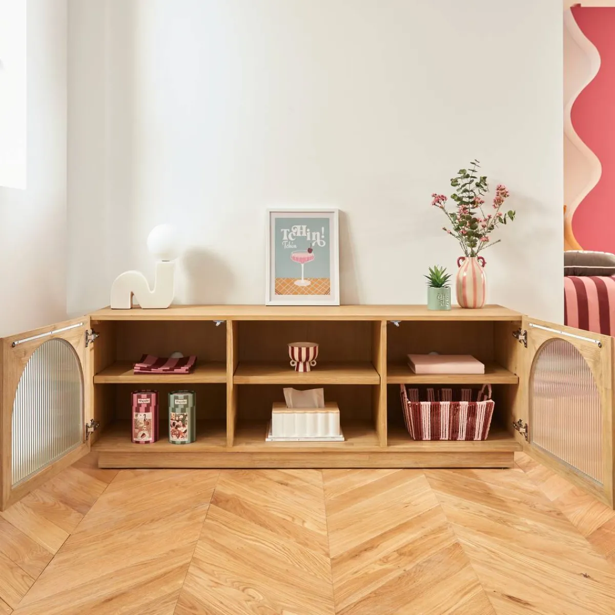 Atmosphera Meubles Tv*Meuble TV 2 portes 3 étagères "Lousada" Marron