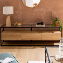 Atmosphera Meubles Tv*Meuble TV 3 tiroirs "Aldea" Beige