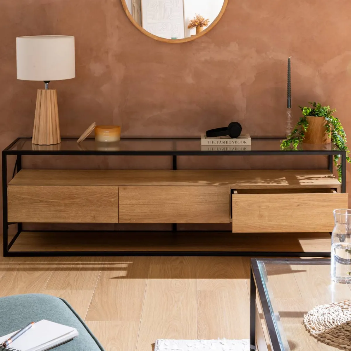Atmosphera Meubles Tv*Meuble TV 3 tiroirs "Aldea" Beige