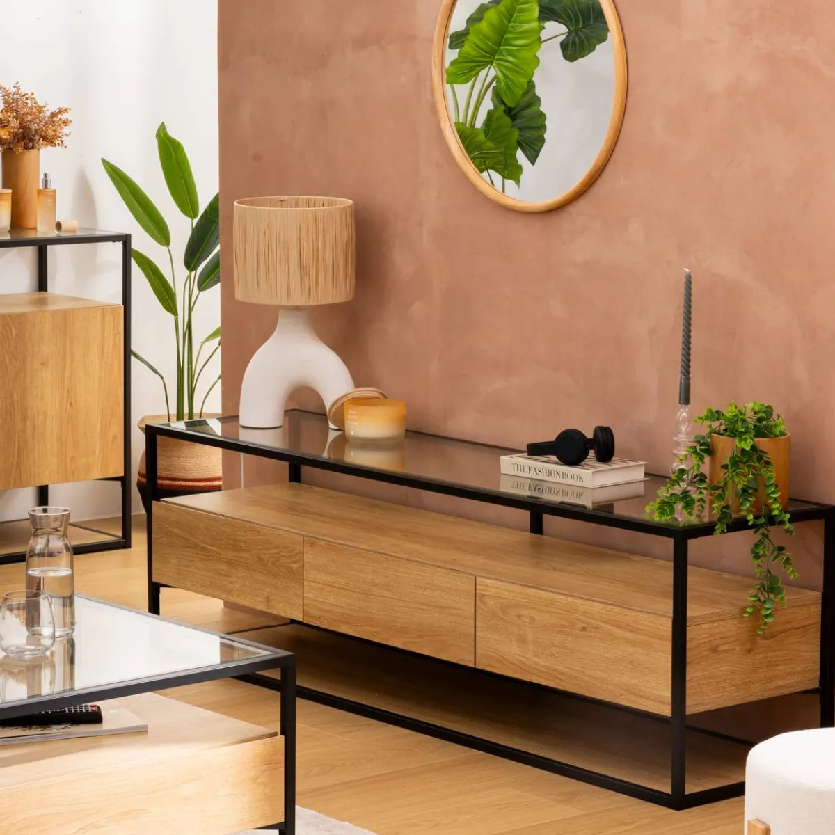 Atmosphera Meubles Tv*Meuble TV 3 tiroirs "Aldea" Beige