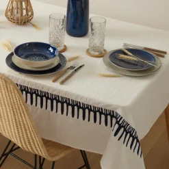 Atmosphera Nappes, Chemins De Table*Nappe broderie "Lizandro", coton et lin Blanc