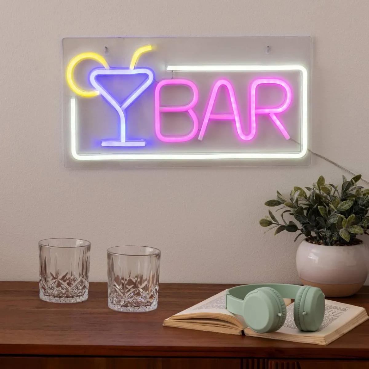 Atmosphera Guirlandes, Boîtes Lumineuses*Néon mural LED "Bar" Beige