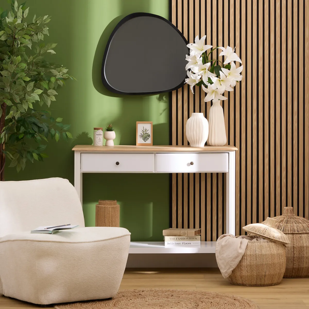 Atmosphera Panneau Mural Décoratif|Décoration En Bois*Panneau décoratif tasseaux bois "Colva" Blanc