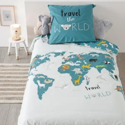 Atmosphera Housses De Couette Enfant*Parure de lit enfant 2 pièces "Carte du monde" Multicolore5