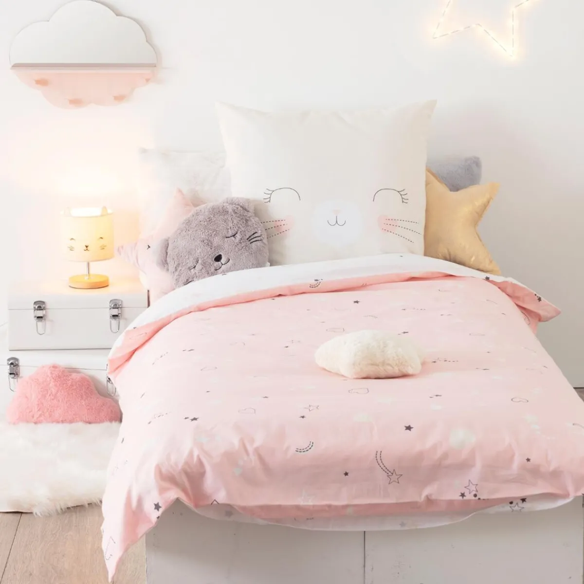 Atmosphera Housses De Couette Enfant*Parure de lit enfant 2 pièces "Chat" Rose