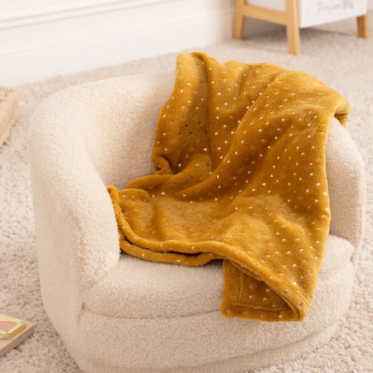 Atmosphera Plaids, Couvertures Enfant*Plaid "Berlingot" flanelle Jaunemoutarde