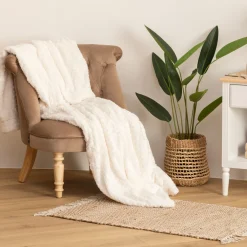 Atmosphera Plaids Fausse Fourrure*Plaid "Bouclette" fausse fourrure Blanc