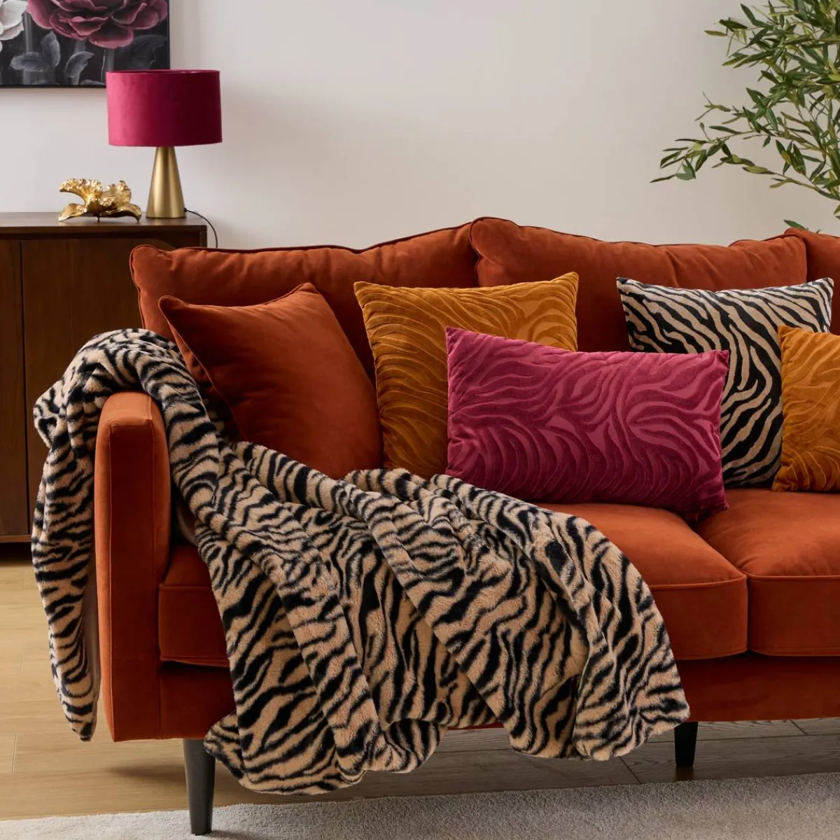Atmosphera Plaids Fausse Fourrure*Plaid fausse fourrure imprimé "Orana" Grisardoise