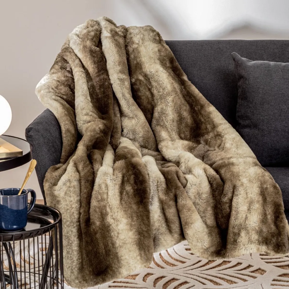 Atmosphera Plaids Fausse Fourrure*Plaid "Grizzli" fausse fourrure Bleuorage