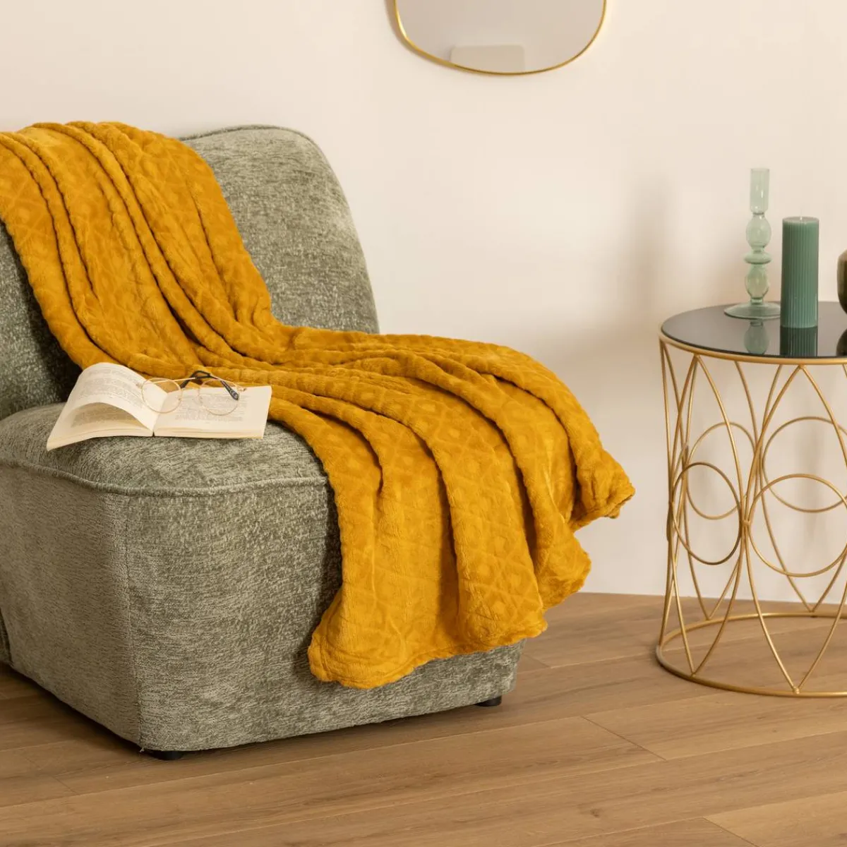 Atmosphera Plaids*Plaid "Losange", flanelle Jaunemoutarde