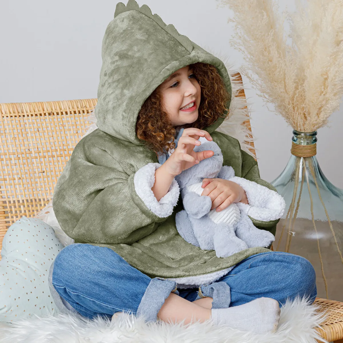 Atmosphera Plaids, Couvertures Enfant*Plaid à manches "Dinosaure Vert