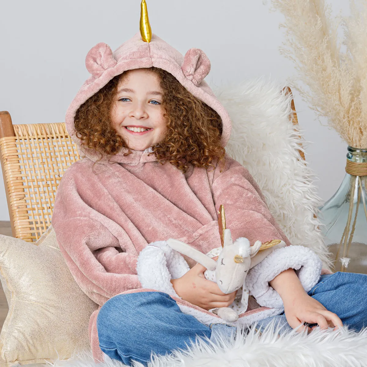 Atmosphera Plaids, Couvertures Enfant*Plaid à manches "Licorne Rose