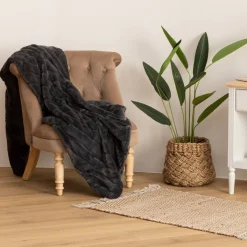 Atmosphera Plaids Fausse Fourrure*Plaid "Manoir" fausse fourrure Bleuencre