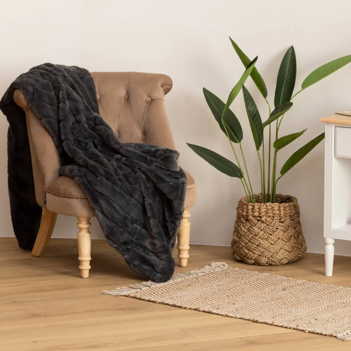 Atmosphera Plaids Fausse Fourrure*Plaid "Manoir" fausse fourrure Bleuencre