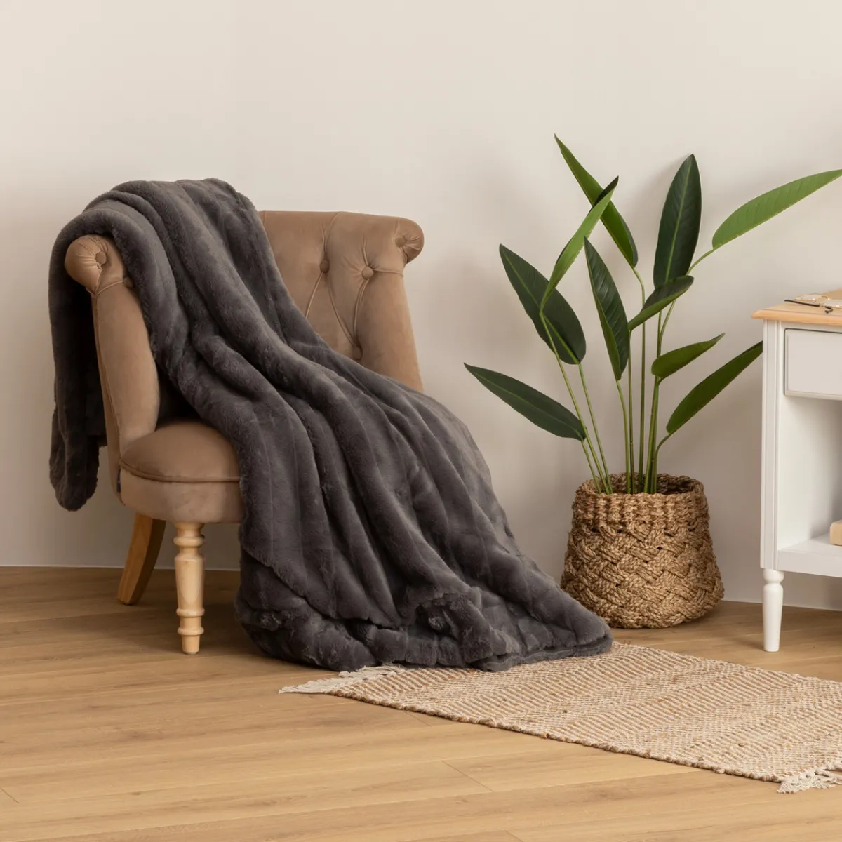 Atmosphera Plaids Fausse Fourrure*Plaid "Manoir" fausse fourrure Blancivoire
