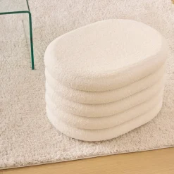 Atmosphera Voir Tout |Poufs*Pouf coffre bouclette "Giulia" Beige