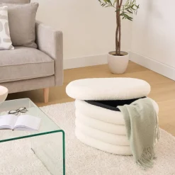 Atmosphera Voir Tout |Poufs*Pouf coffre bouclette "Giulia" Beige