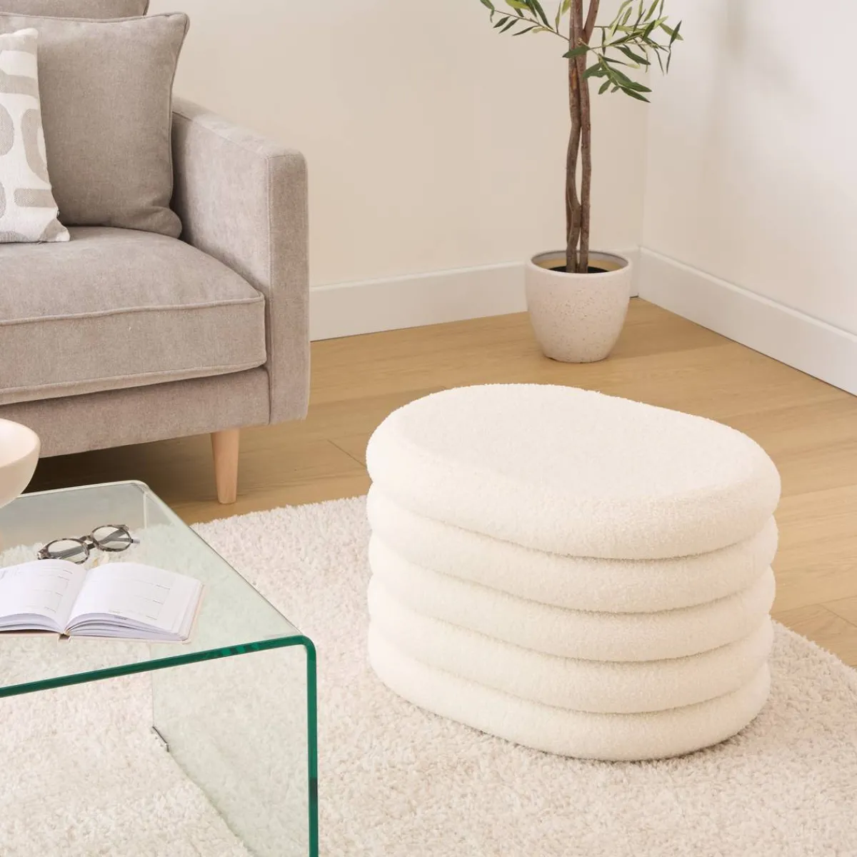 Atmosphera Voir Tout |Poufs*Pouf coffre bouclette "Giulia" Beige