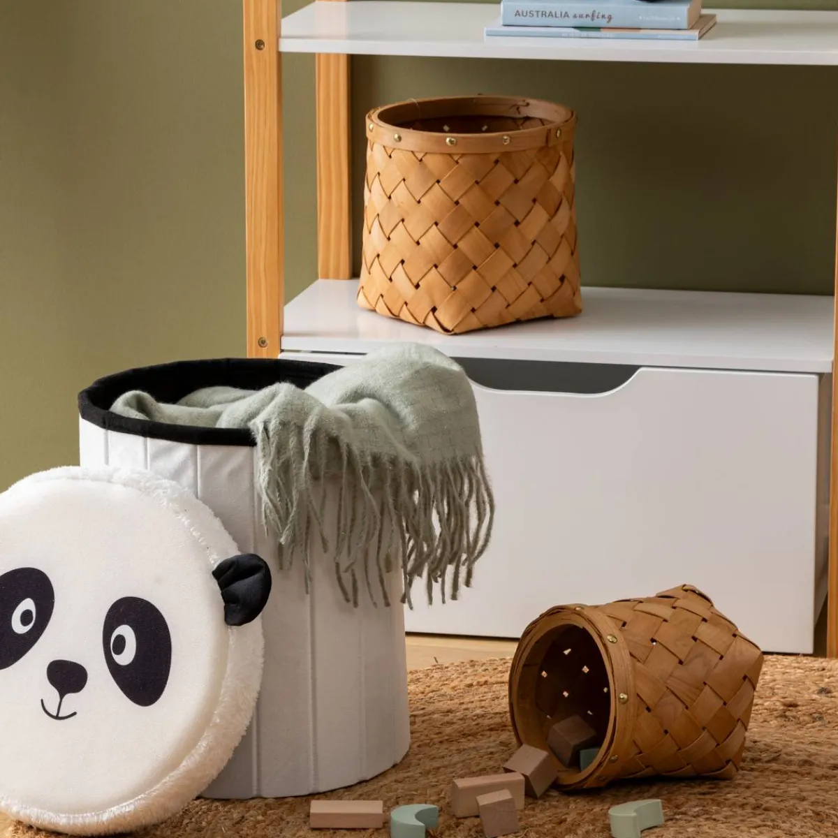 Atmosphera Coffres À Jouets*Pouf-coffre enfant Panda "Andy" NoiretBlanc