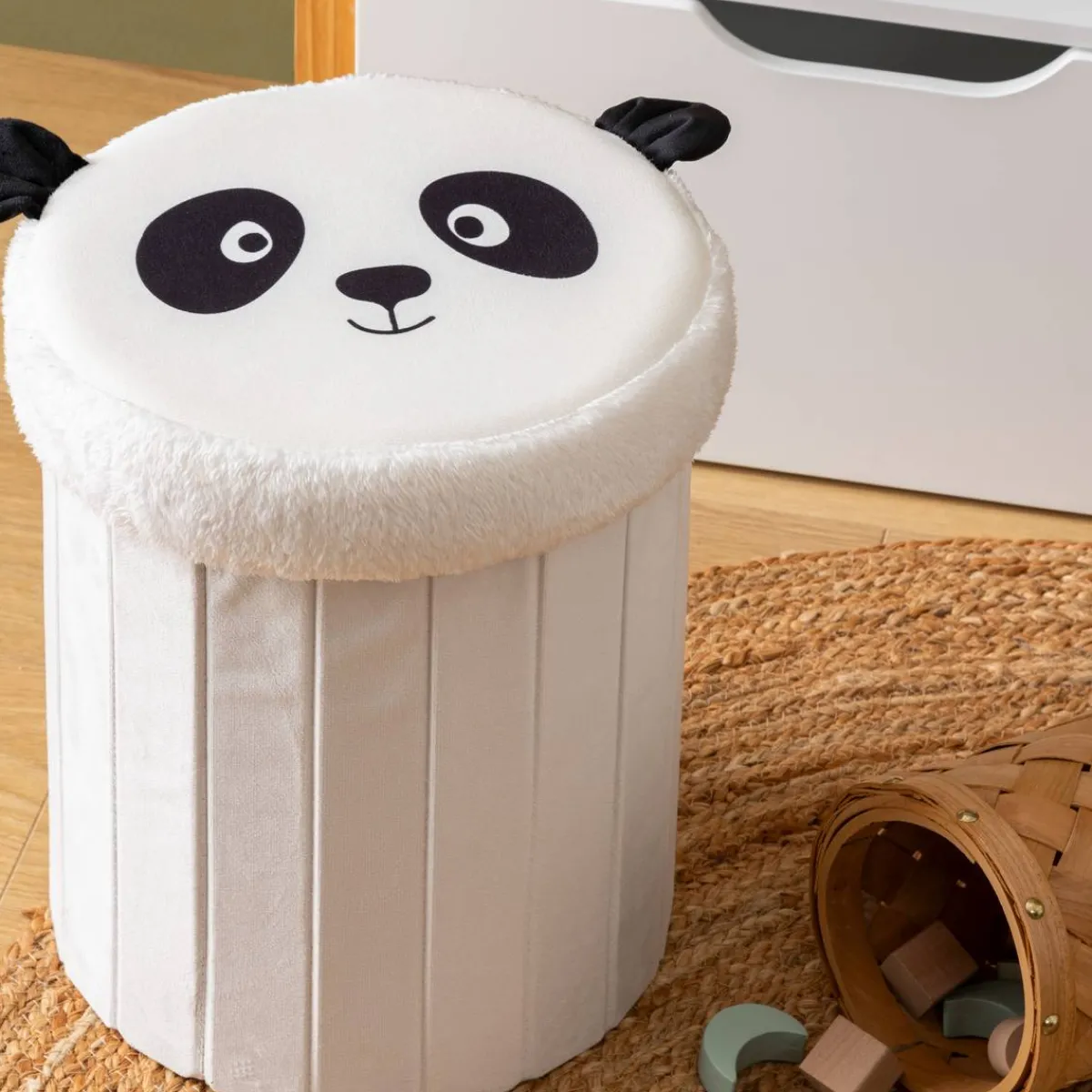 Atmosphera Coffres À Jouets*Pouf-coffre enfant Panda "Andy" NoiretBlanc