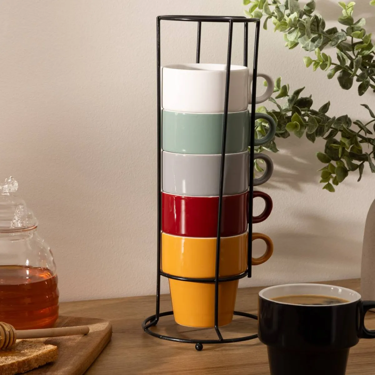 Atmosphera Tasses, Mugs*Rack 6 mugs "Colorama" Blanc
