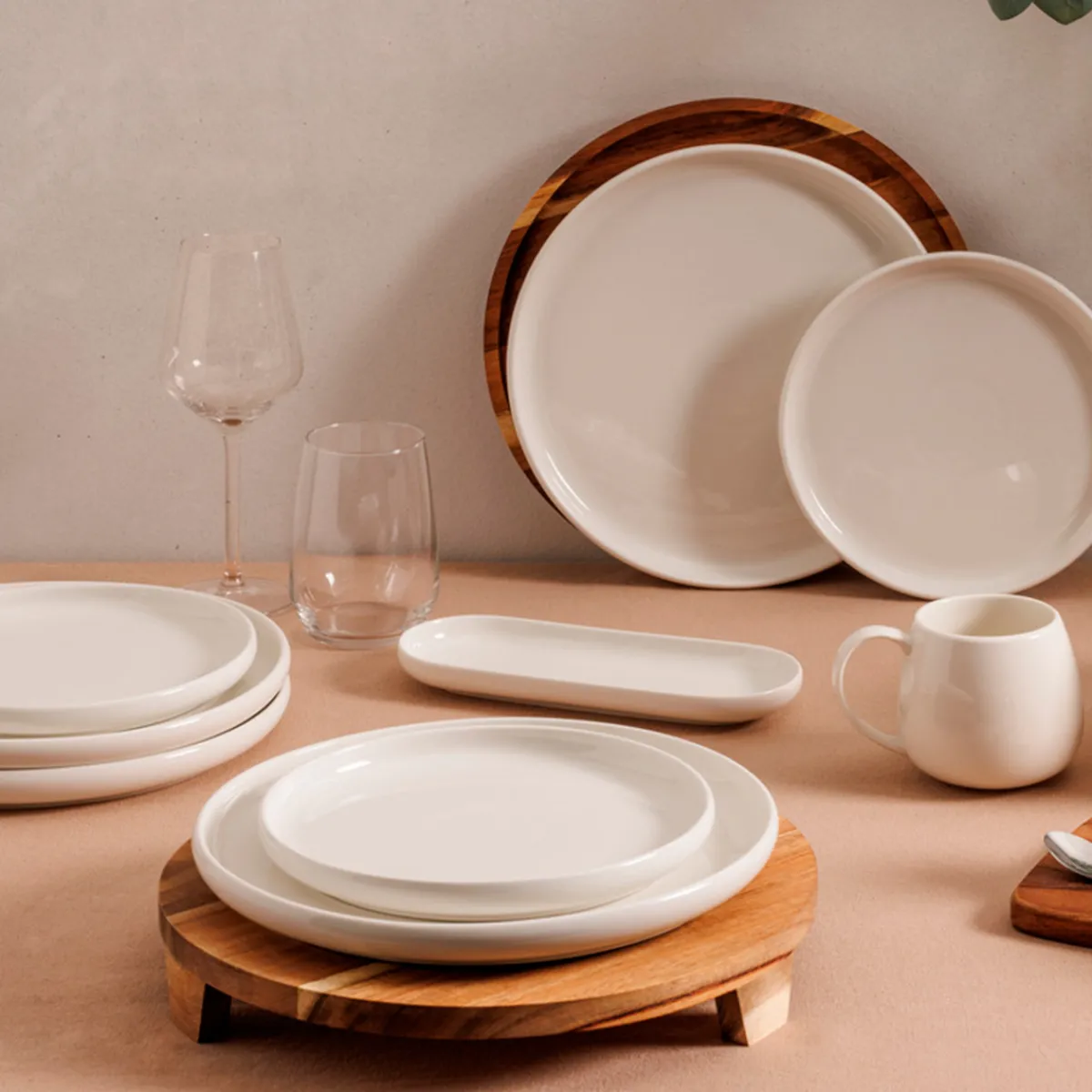 Atmosphera Assiettes Plates|Services De Vaisselle*Service de table "Nora" Blanc