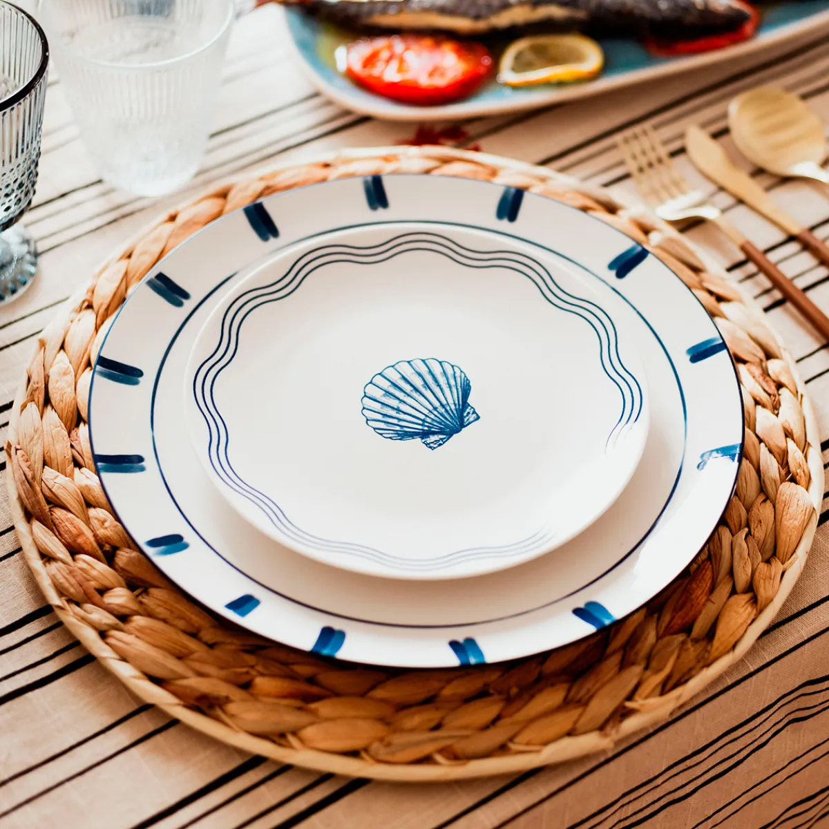 Atmosphera Assiettes Plates|Services De Vaisselle*Service de table "Oceania" Bleu